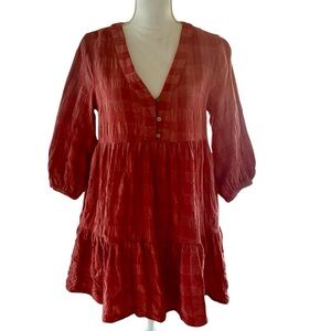 Hersy Swing dress V neck balloon sleeve ruffle hem  2 pockets boho medium